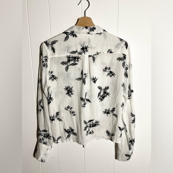 Cloth and stone Anthropologie white button down blouse palm tree pattern - Picture 2 of 4